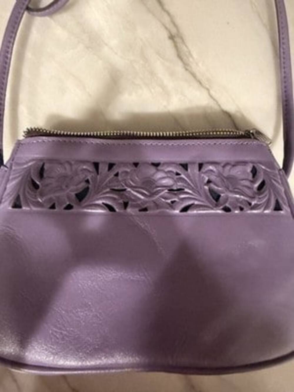 Patricia Nash Cavo Border Tooled Collection Amethyst Small Zip Crossbody Bag - Picture 2 of 8